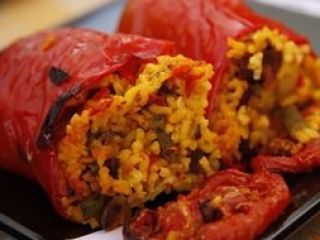 Plate of peppers stuffed with rice