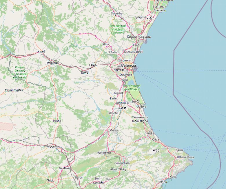 Mapa de la provincia de Valencia y su costa, la zona que cubren nuestros traslados